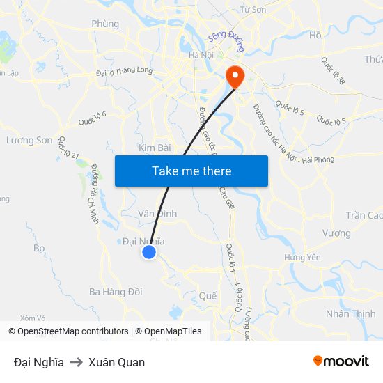 Đại Nghĩa to Xuân Quan map