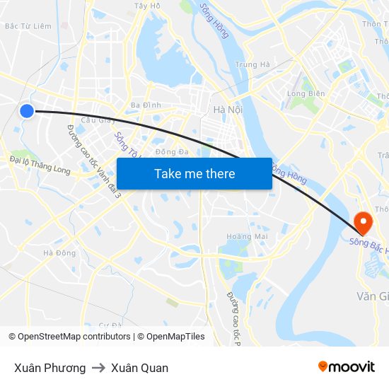 Xuân Phương to Xuân Quan map