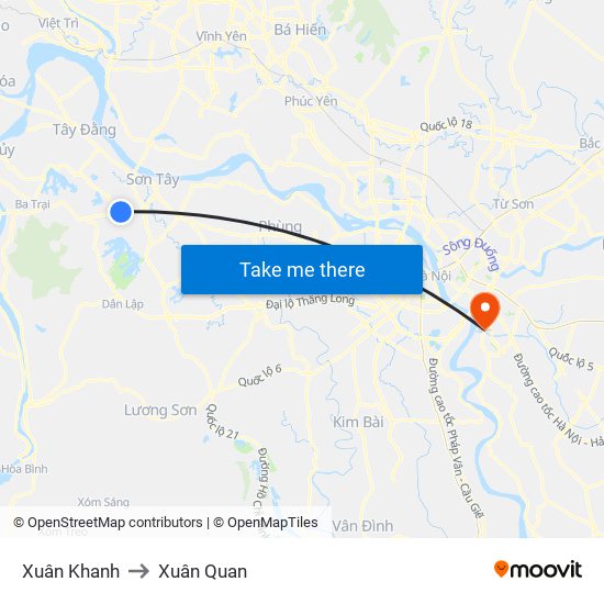 Xuân Khanh to Xuân Quan map