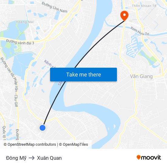 Đông Mỹ to Xuân Quan map