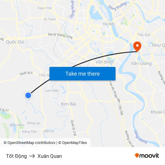 Tốt Động to Xuân Quan map