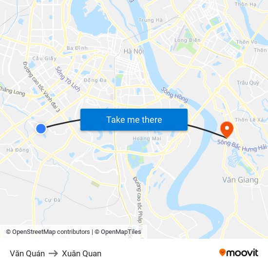 Văn Quán to Xuân Quan map