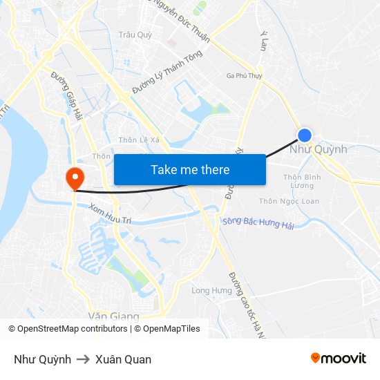 Như Quỳnh to Xuân Quan map