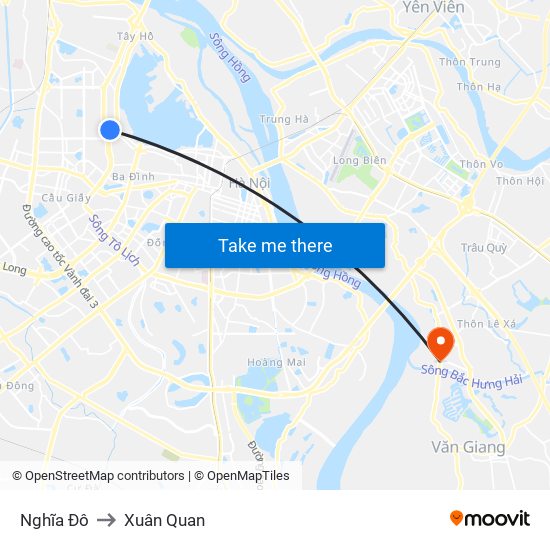 Nghĩa Đô to Xuân Quan map