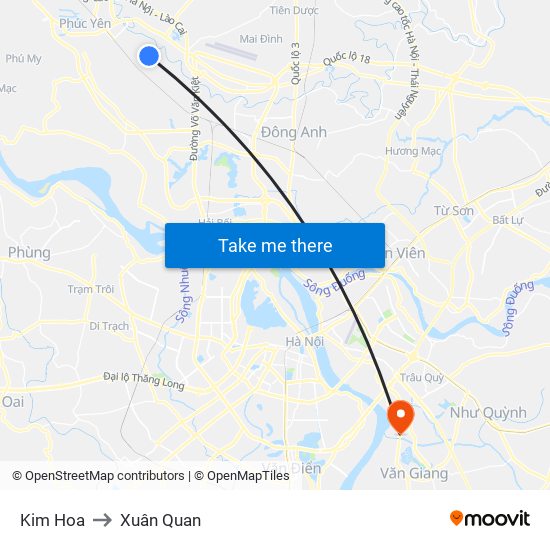 Kim Hoa to Xuân Quan map