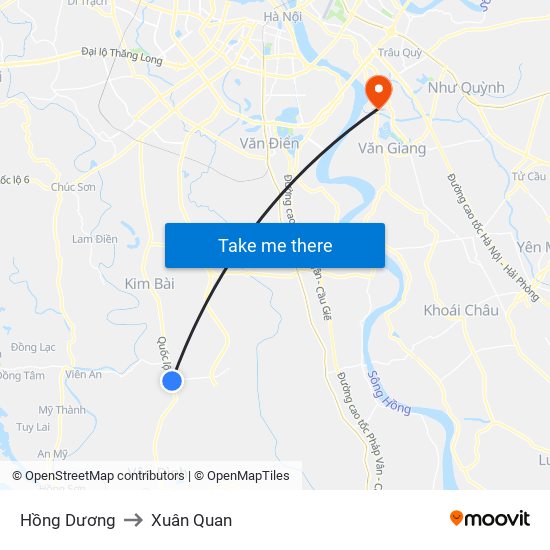 Hồng Dương to Xuân Quan map