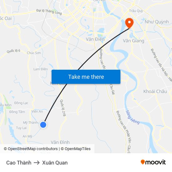 Cao Thành to Xuân Quan map
