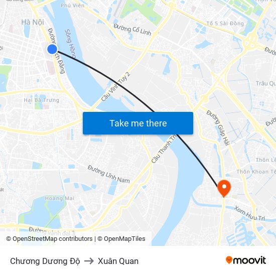 Chương Dương Độ to Xuân Quan map