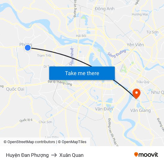 Huyện Đan Phượng to Xuân Quan map