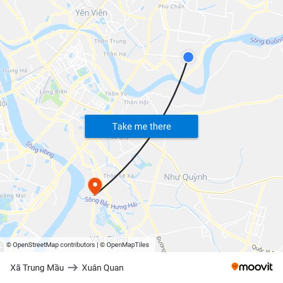 Xã Trung Mầu to Xuân Quan map