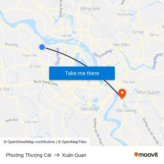 Phường Thượng Cát to Xuân Quan map