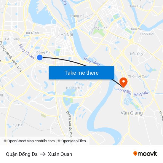 Quận Đống Đa to Xuân Quan map