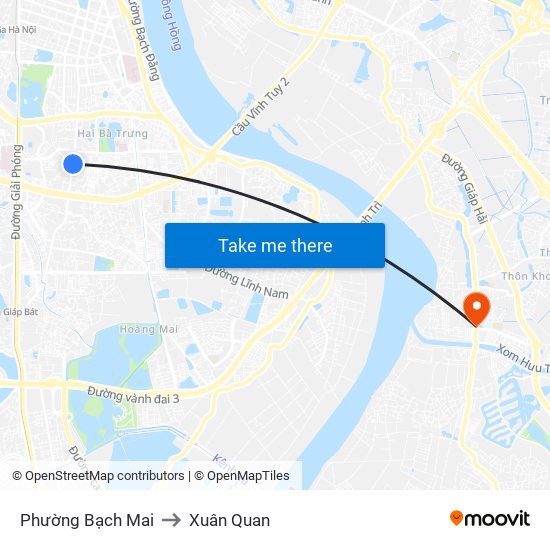 Phường Bạch Mai to Xuân Quan map