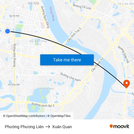 Phường Phương Liên to Xuân Quan map