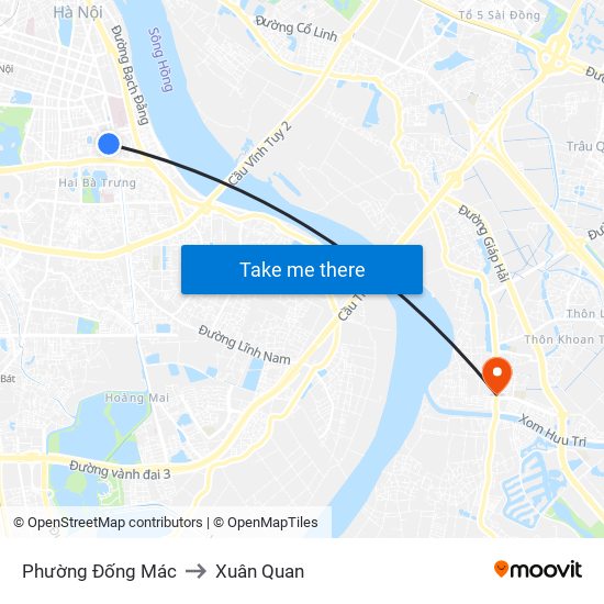 Phường Đống Mác to Xuân Quan map