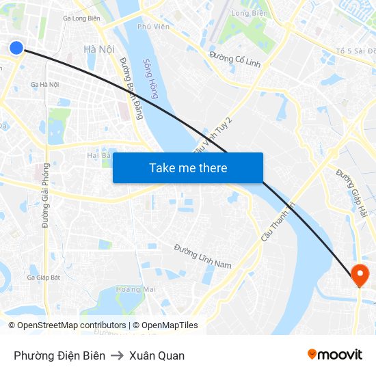 Phường Điện Biên to Xuân Quan map