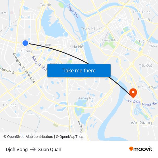 Dịch Vọng to Xuân Quan map