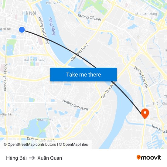 Hàng Bài to Xuân Quan map
