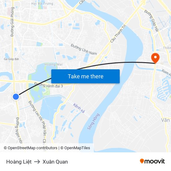 Hoàng Liệt to Xuân Quan map