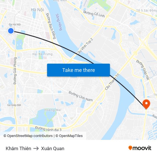 Khâm Thiên to Xuân Quan map