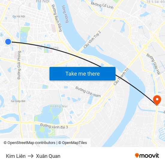 Kim Liên to Xuân Quan map