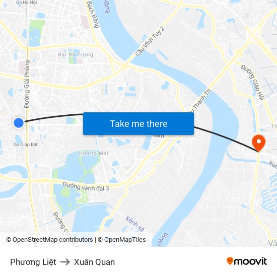 Phương Liệt to Xuân Quan map