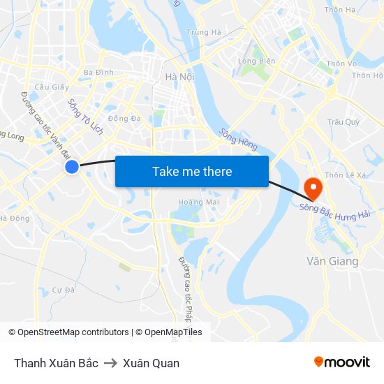 Thanh Xuân Bắc to Xuân Quan map