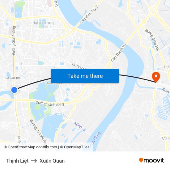 Thịnh Liệt to Xuân Quan map