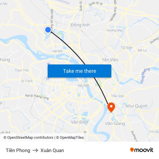 Tiền Phong to Xuân Quan map