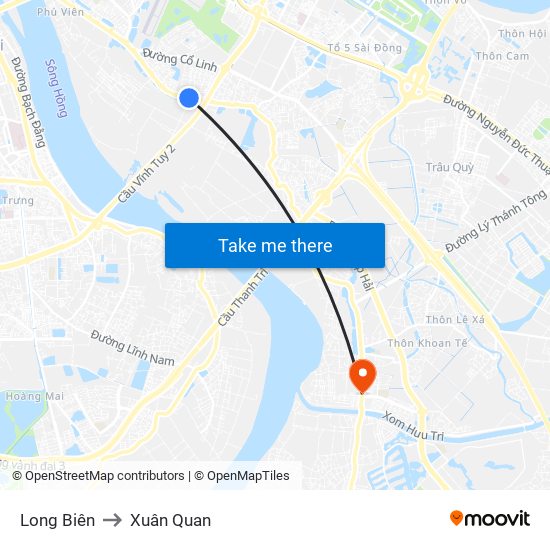 Long Biên to Xuân Quan map