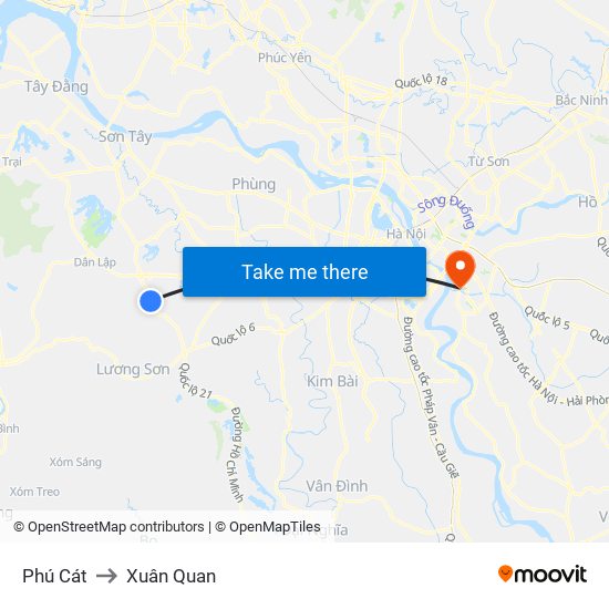 Phú Cát to Xuân Quan map