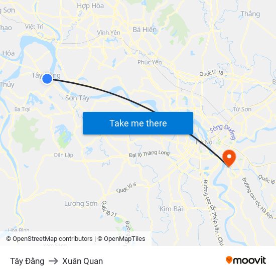 Tây Đằng to Xuân Quan map