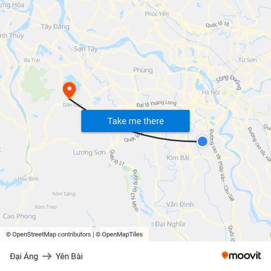 Đại Áng to Yên Bài map