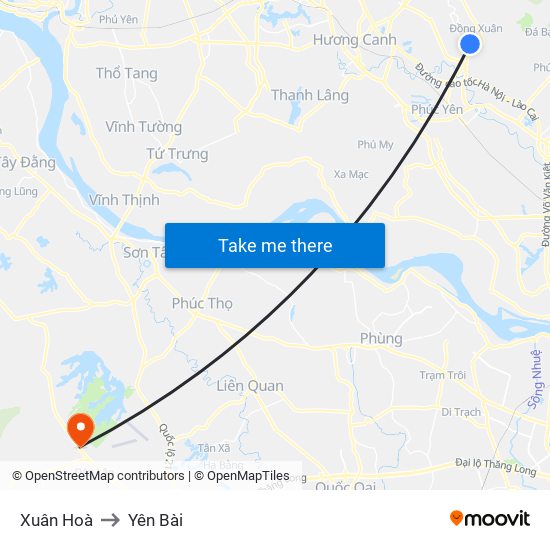 Xuân Hoà to Yên Bài map