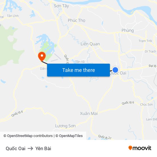 Quốc Oai to Yên Bài map