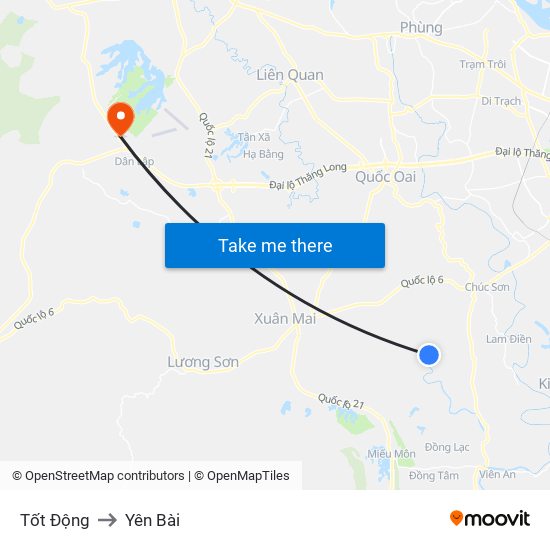 Tốt Động to Yên Bài map