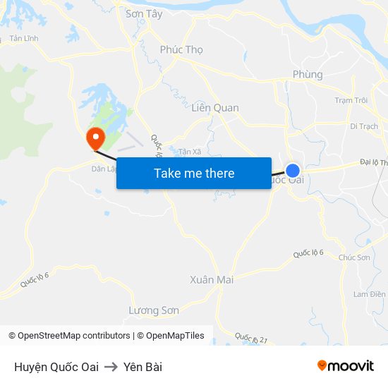 Huyện Quốc Oai to Yên Bài map