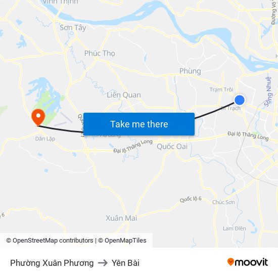 Phường Xuân Phương to Yên Bài map