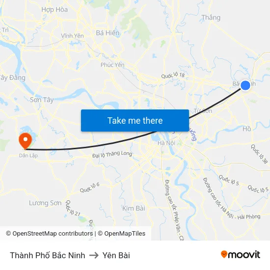 Thành Phố Bắc Ninh to Yên Bài map