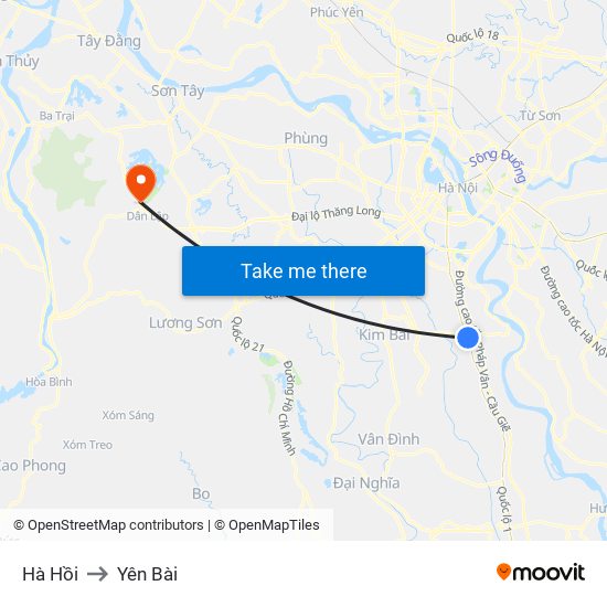 Hà Hồi to Yên Bài map