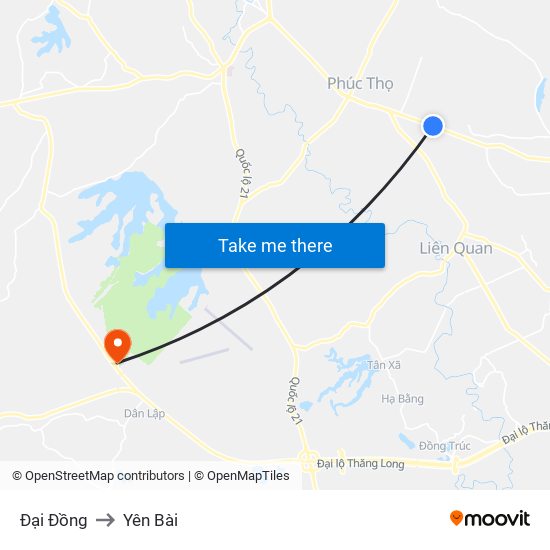 Đại Đồng to Yên Bài map