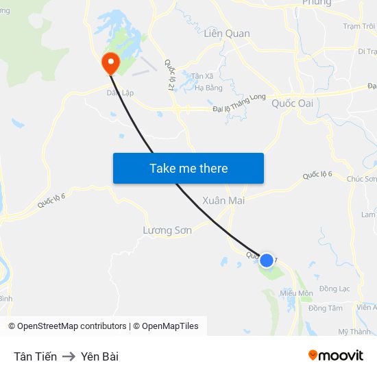 Tân Tiến to Yên Bài map