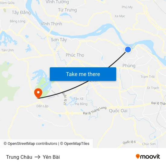 Trung Châu to Yên Bài map