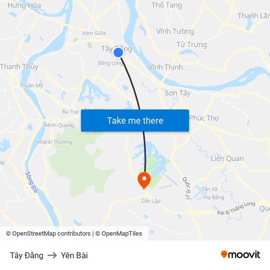 Tây Đằng to Yên Bài map