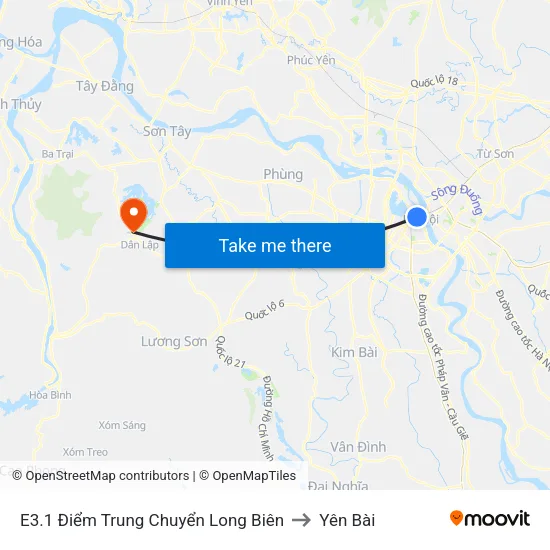 E3.1 Điểm Trung Chuyển Long Biên to Yên Bài map