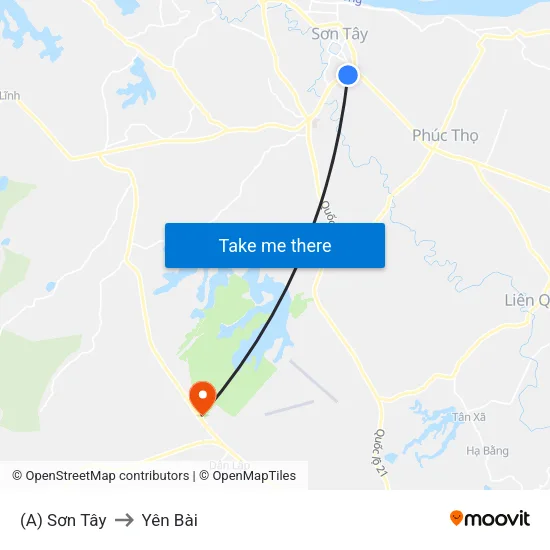 (A) Sơn Tây to Yên Bài map