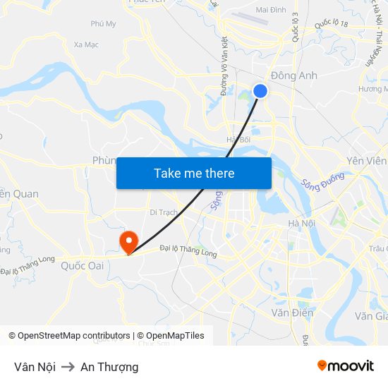 Vân Nội to An Thượng map