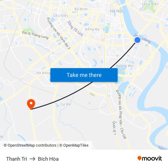 Thanh Trì to Bích Hòa map