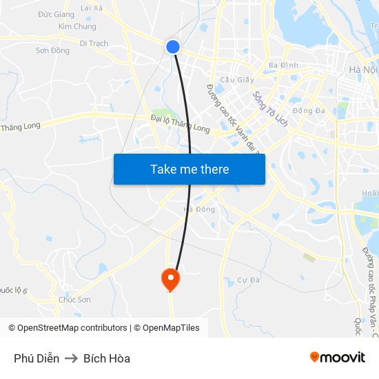 Phú Diễn to Bích Hòa map