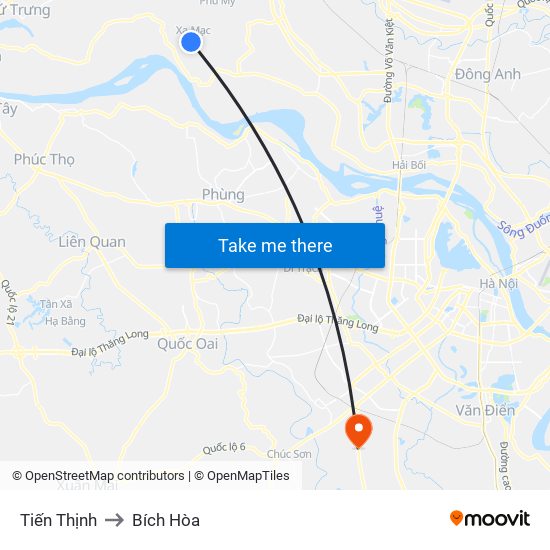 Tiến Thịnh to Bích Hòa map